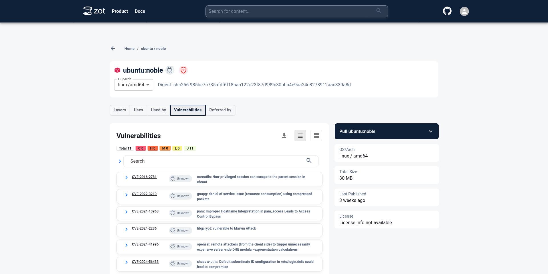 Zot image vulnerabilities list Zot image vulnerabilities list