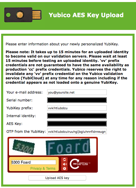 AES key upload form AES key upload form