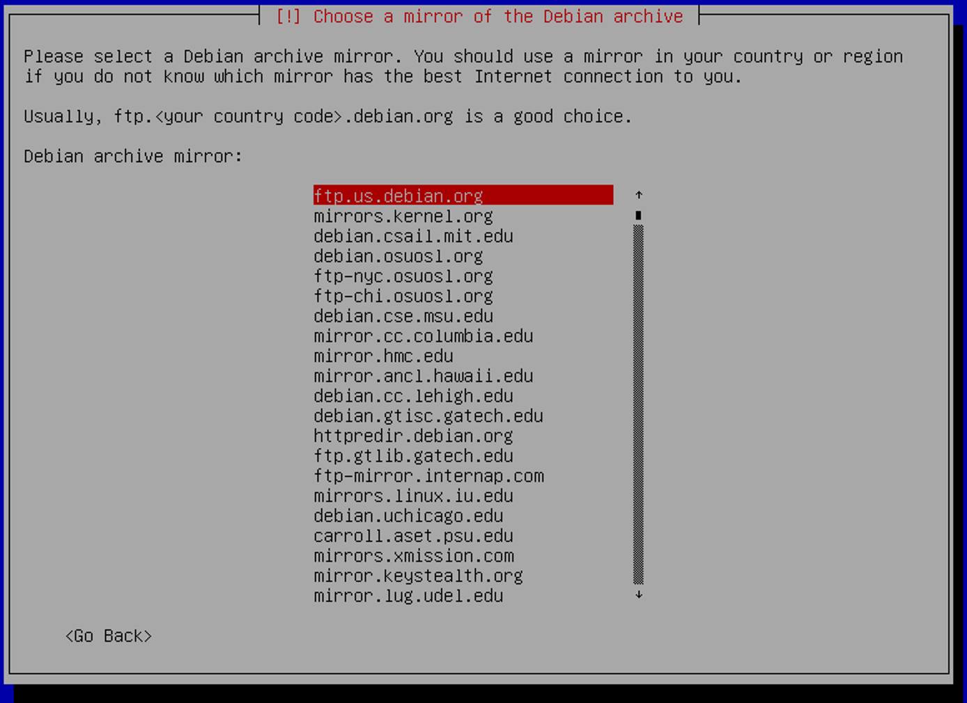 Debian 8 Mirror Selection Debian 8 Mirror Selection
